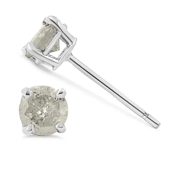 .925 Sterling Silver 4-Prong Round-cut "Salt and Pepper" Diamond Classic Stud Earrings (I-J Color, I3 Clarity) - Image 3