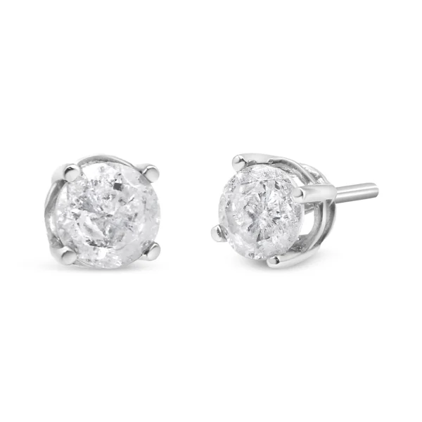 .925 Sterling Silver 4-Prong Round-cut "Salt and Pepper" Diamond Classic Stud Earrings (I-J Color, I3 Clarity) - Image 5
