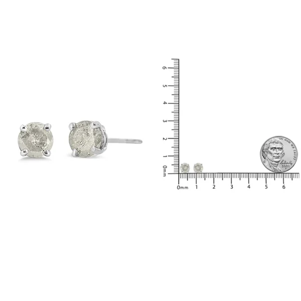 .925 Sterling Silver 4-Prong Round-cut "Salt and Pepper" Diamond Classic Stud Earrings (I-J Color, I3 Clarity) - Image 11