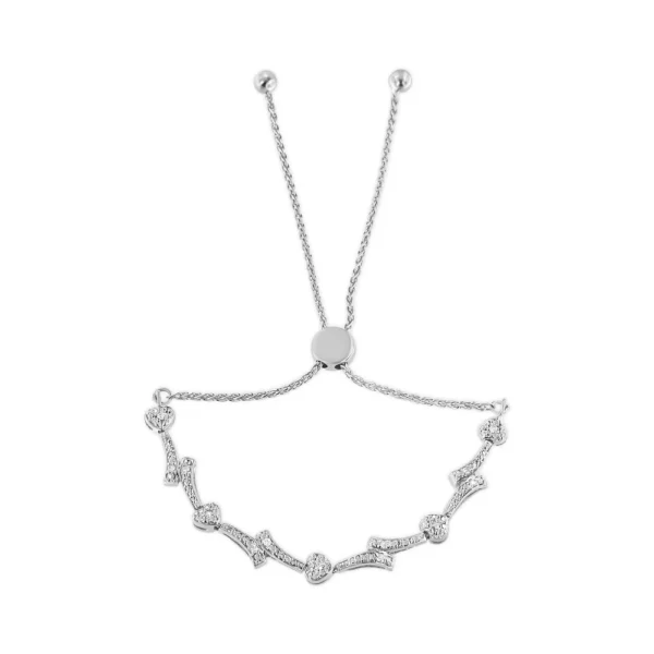 .925 Sterling Silver Diamond Accent Heart and Wave Link Bolo Bracelet (I-J Color, I2-I3 Clarity) - 6" to 9" Adjustable - Image 5