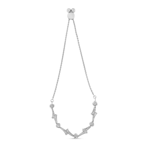 .925 Sterling Silver Diamond Accent Heart and Wave Link Bolo Bracelet (I-J Color, I2-I3 Clarity) - 6" to 9" Adjustable - Image 14