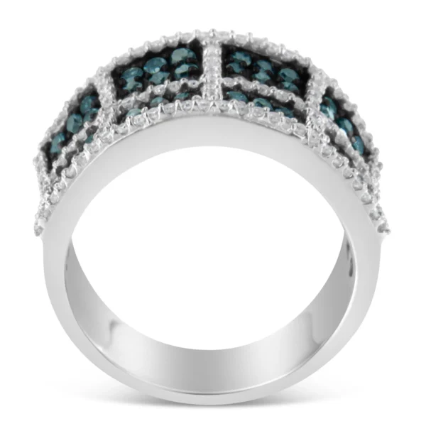 14K White Gold White and Treated Blue Diamond Cocktail Ring (1 1/2 Cttw, H-I Color, I1-I2 Clarity) - Image 2