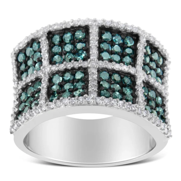 14K White Gold White and Treated Blue Diamond Cocktail Ring (1 1/2 Cttw, H-I Color, I1-I2 Clarity) - Image 3