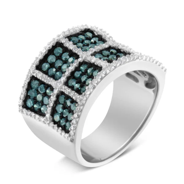 14K White Gold White and Treated Blue Diamond Cocktail Ring (1 1/2 Cttw, H-I Color, I1-I2 Clarity) - Image 4