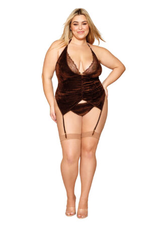 Shirt Garter Slip and G-String - Size - Espresso