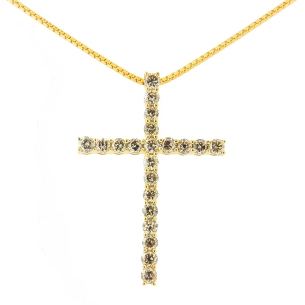 .925 Sterling Silver 1.0 Cttw Champagne Diamond Gold Cross Pendant Necklace for Women (Champagne Color, I1-I2 Clarity)- 18 inch - Image 3
