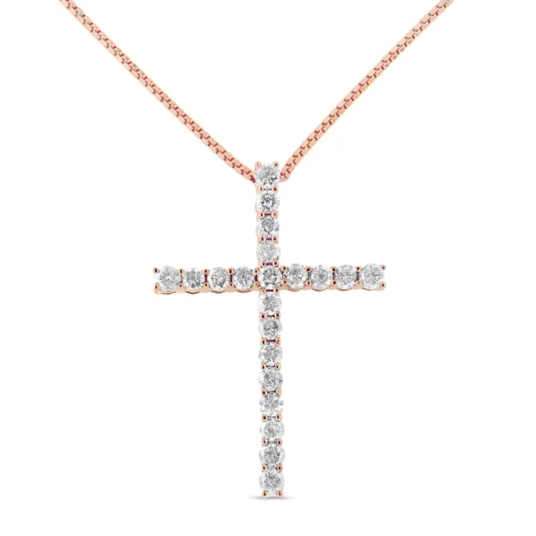 .925 Sterling Silver 1.0 Cttw Champagne Diamond Gold Cross Pendant Necklace for Women (Champagne Color, I1-I2 Clarity)- 18 inch - Image 4