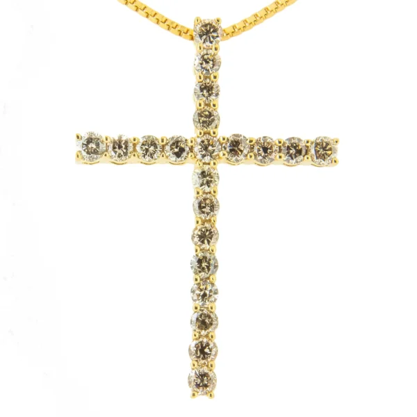 .925 Sterling Silver 1.0 Cttw Champagne Diamond Gold Cross Pendant Necklace for Women (Champagne Color, I1-I2 Clarity)- 18 inch - Image 6