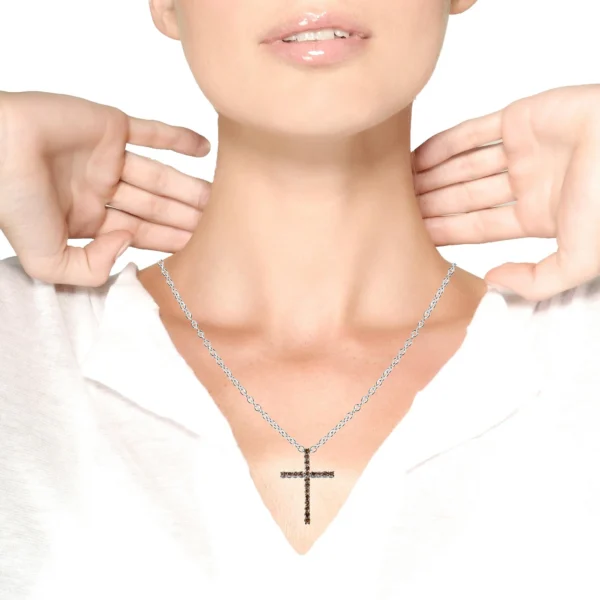 .925 Sterling Silver 1.0 Cttw Champagne Diamond Gold Cross Pendant Necklace for Women (Champagne Color, I1-I2 Clarity)- 18 inch - Image 11