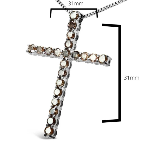 .925 Sterling Silver 1.0 Cttw Champagne Diamond Gold Cross Pendant Necklace for Women (Champagne Color, I1-I2 Clarity)- 18 inch - Image 14
