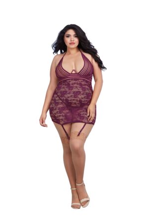Garterslip & G-string Dmd Mulberry O/s
