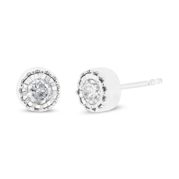 .925 Sterling Silver 3/8 Cttw Solitaire Diamond Miracle Set Stud Earrings (J-K Color, I3 Clarity) - Image 5