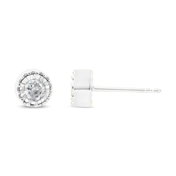.925 Sterling Silver 3/8 Cttw Solitaire Diamond Miracle Set Stud Earrings (J-K Color, I3 Clarity) - Image 8