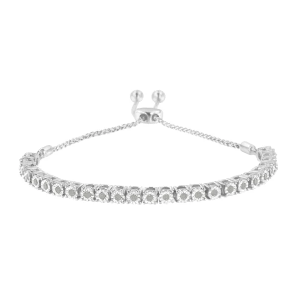.925 Sterling Silver 1/4 Cttw Miracle-Set Diamond 4”-10” Adjustable Bolo Tennis Bracelet (I-J Color, I3 Clarity) - Image 2