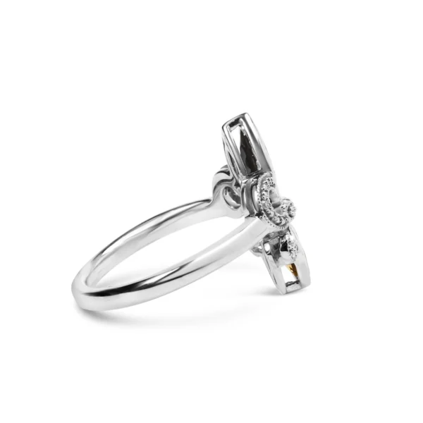 .925 Sterling Silver Black Onyx and Yellow Citrine Marquise and Diamond Accent Fleur De Lis Ring (H-I Color, SI1-SI2 Clarity) - Image 2