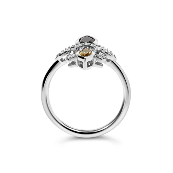 .925 Sterling Silver Black Onyx and Yellow Citrine Marquise and Diamond Accent Fleur De Lis Ring (H-I Color, SI1-SI2 Clarity) - Image 5