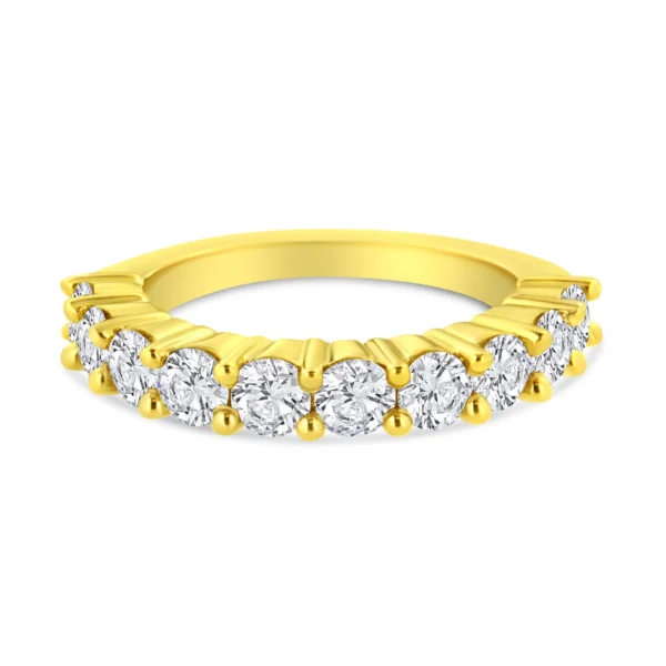 14K Yellow Gold Plated .925 Sterling Silver 2.0 Cttw Round Brilliant Cut Diamond 10 Stone Anniversary Band Ring (J-K Color, I1-I2 Clarity) - Image 2
