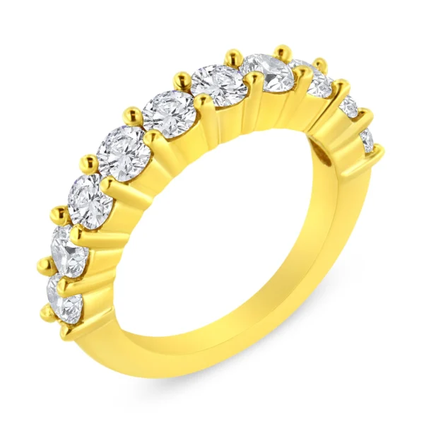 14K Yellow Gold Plated .925 Sterling Silver 2.0 Cttw Round Brilliant Cut Diamond 10 Stone Anniversary Band Ring (J-K Color, I1-I2 Clarity) - Image 3