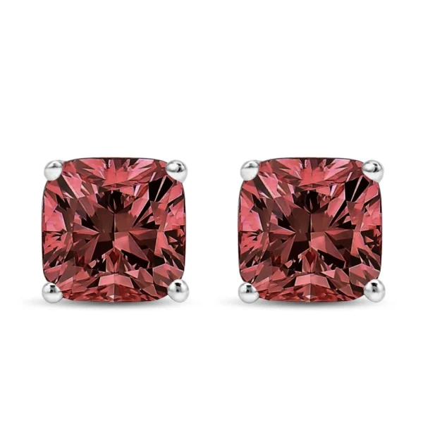 14K White Gold Lab Grown Pink Cushion 4-Prong Set Classic Diamond Solitaire Stud Earrings (Pink Color, VS1-VS2 Clarity) - Image 3