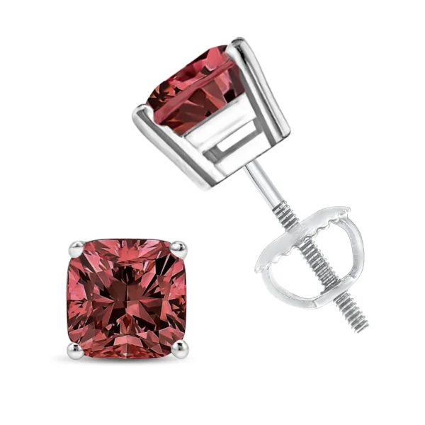 14K White Gold Lab Grown Pink Cushion 4-Prong Set Classic Diamond Solitaire Stud Earrings (Pink Color, VS1-VS2 Clarity) - Image 6