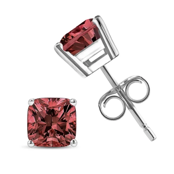 14K White Gold Lab Grown Pink Cushion 4-Prong Set Classic Diamond Solitaire Stud Earrings (Pink Color, VS1-VS2 Clarity) - Image 7