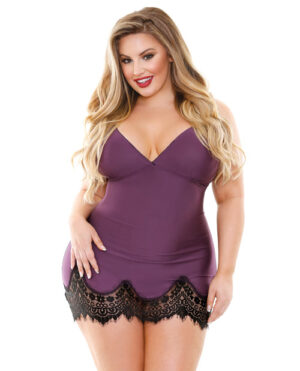 Curve Luxury Microfiber & Lace Chemise with G-string