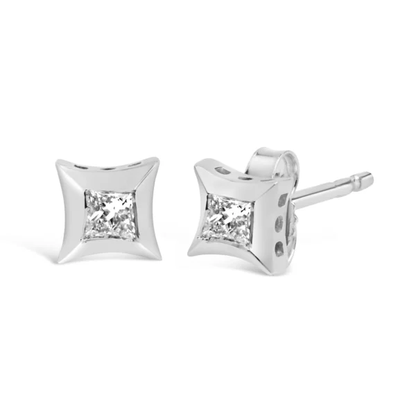 10K White Gold 1/5 Cttw Invisible Set Princess-Cut Diamond Stud Earrings (H-I Color, SI2-I1 Clarity) - Image 3