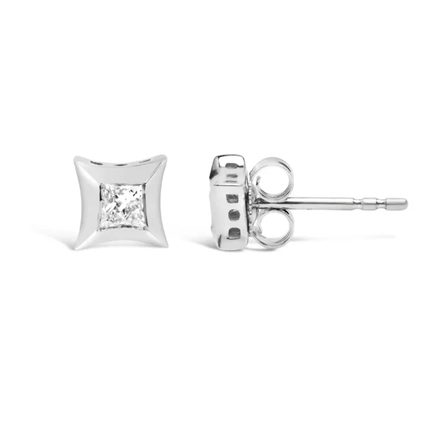 10K White Gold 1/5 Cttw Invisible Set Princess-Cut Diamond Stud Earrings (H-I Color, SI2-I1 Clarity) - Image 5