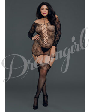 Versatile Lace Garterdress W/attached Thigh Highs Black Qn