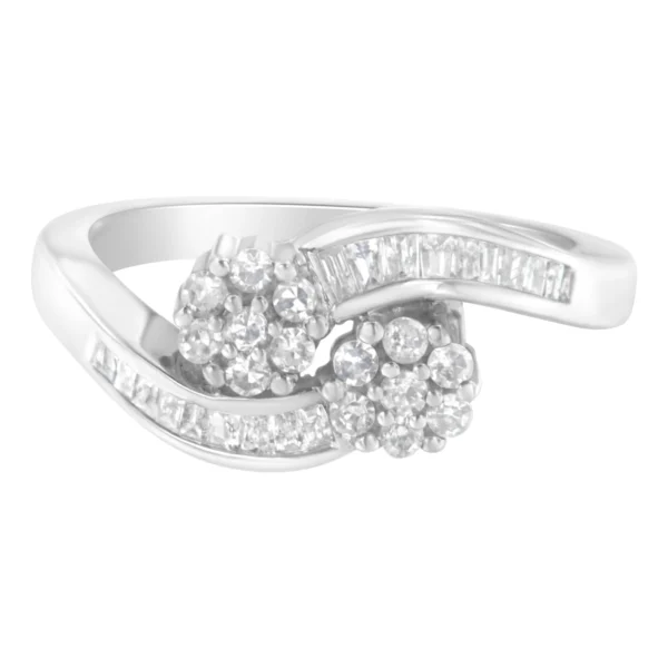 14K White Gold Round and Baguette Diamond Bypass Ring (1/2 cttw, H-I Color, I1-I2 Clarity) - Image 2
