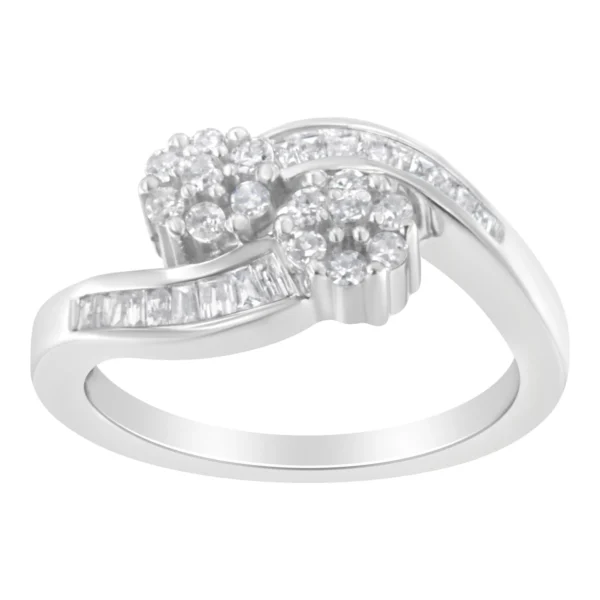 14K White Gold Round and Baguette Diamond Bypass Ring (1/2 cttw, H-I Color, I1-I2 Clarity) - Image 3