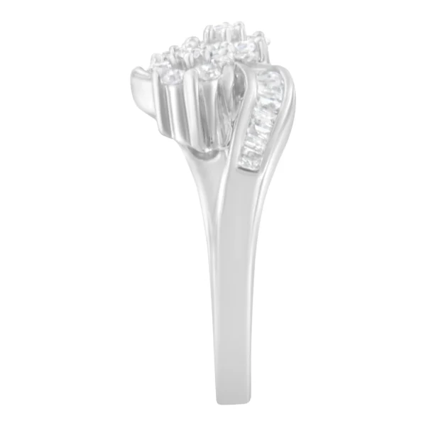 14K White Gold Round and Baguette Diamond Bypass Ring (1/2 cttw, H-I Color, I1-I2 Clarity) - Image 4