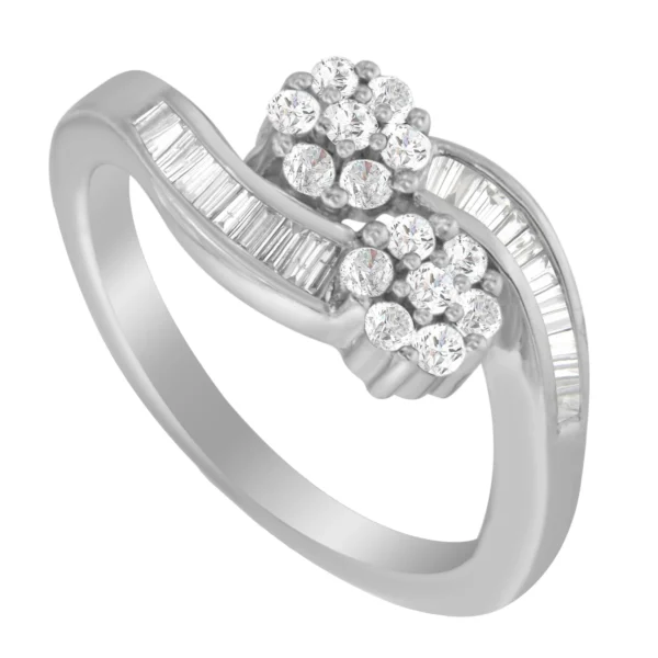 14K White Gold Round and Baguette Diamond Bypass Ring (1/2 cttw, H-I Color, I1-I2 Clarity) - Image 6
