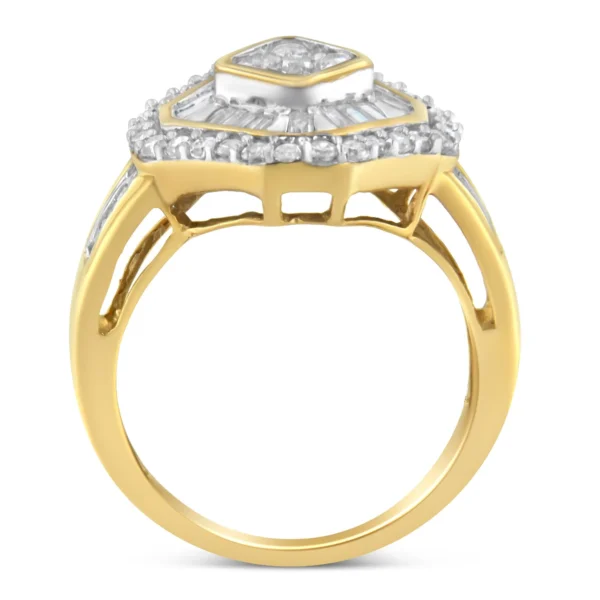 10K Yellow Gold Round and Baguette-Cut Diamond Cocktail Ring (1.0 Cttw, I-J Color, I1-I2 Clarity) - Image 2