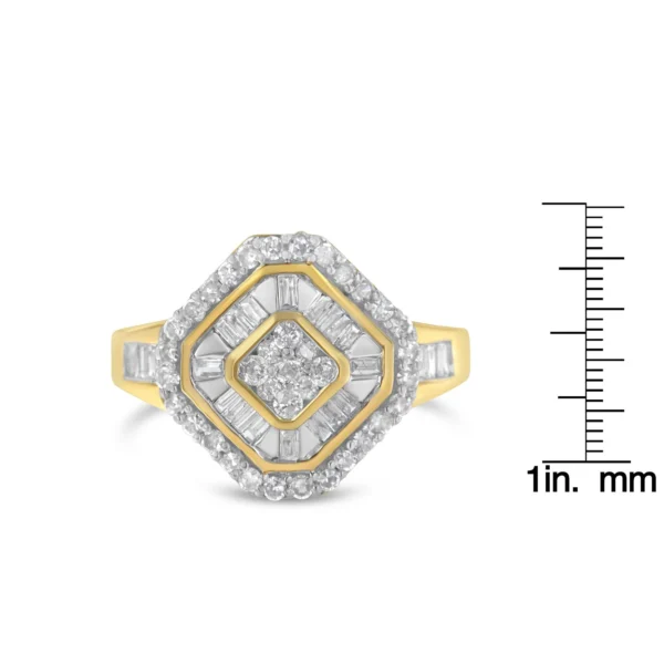 10K Yellow Gold Round and Baguette-Cut Diamond Cocktail Ring (1.0 Cttw, I-J Color, I1-I2 Clarity) - Image 5