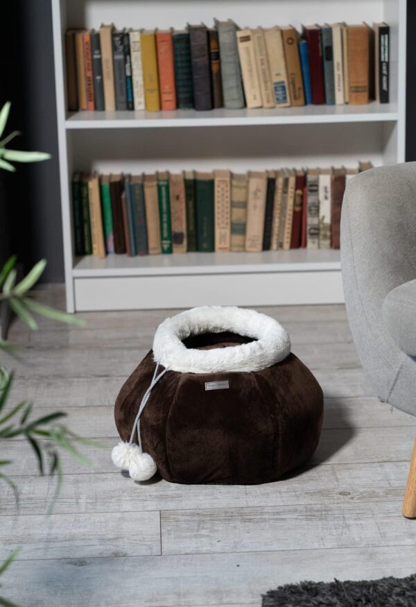 Cat Beds for Indoor Cats   Cat Cave Bed Plush Round Soft Pet Tent with Removable Washable Cushioned Pillow Comfort for Pets Cats and Kittens (Brown) - Image 7
