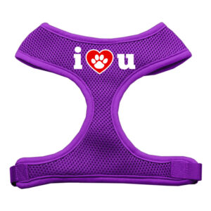 I Love U Soft Mesh Pet Harness Purple Medium