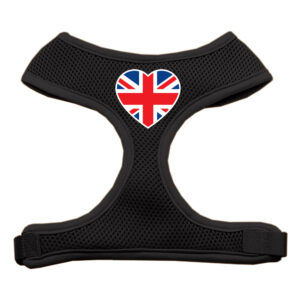 Heart Flag Uk Screen Print Soft Mesh Pet Harness Black Extra Large