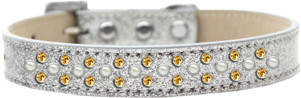 Sprinkles Ice Cream Dog Collar Pearl And Yellow Crystals Size 20 Silver