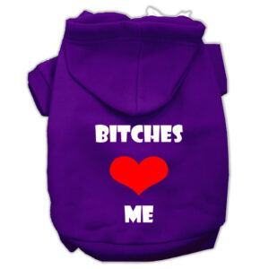 Bitches Love Me Screen Print Pet Hoodies Purple Size Xl (16)