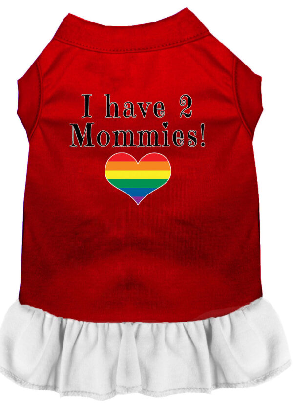 I Have 2 Mommies Screen Print Dog Dress Red With White Sm