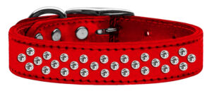 Sprinkles Clear Crystal Metallic Leather Dog Collar Red 16