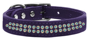 Two Row Ab Jeweled Leather Dog Collar Purple 18