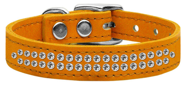 Two Row Clear Jeweled Leather Dog Collar Mandarin 18