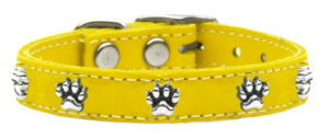 Paw Leather Dog Collar Yellow 16