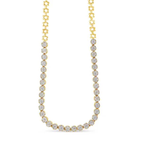 IGI Certified 14K Gold 8.0 Cttw Pave Set Round-Cut Diamond Cluster Graduating Riviera Statement Necklace (H-I Color, I1 Clarity) - Image 4