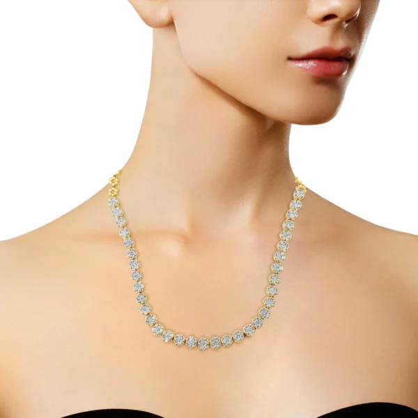IGI Certified 14K Gold 8.0 Cttw Pave Set Round-Cut Diamond Cluster Graduating Riviera Statement Necklace (H-I Color, I1 Clarity) - Image 11
