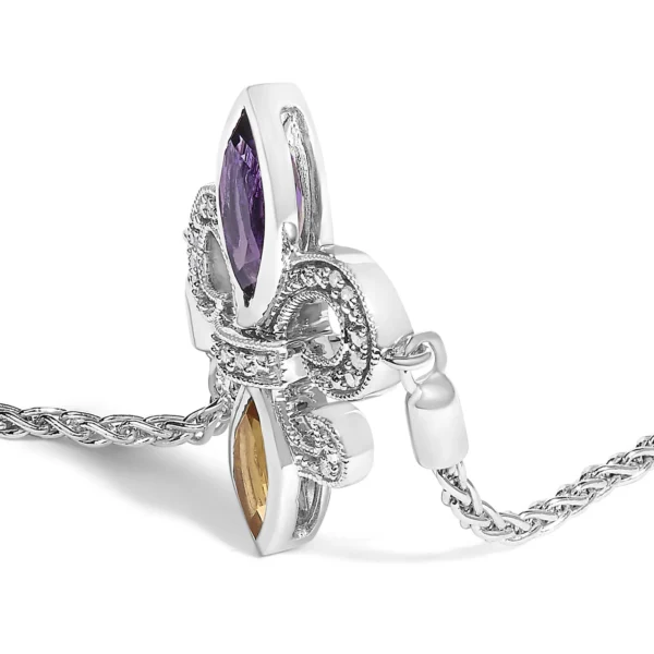 .925 Sterling Silver Marquise Purple Amethyst, Orange Citrine, and Diamond Accent Lariat 4”-10” Fleur De Lis Adjustable Bolo Bracelet (I-J Color, I1-I2 Clarity) - Image 3