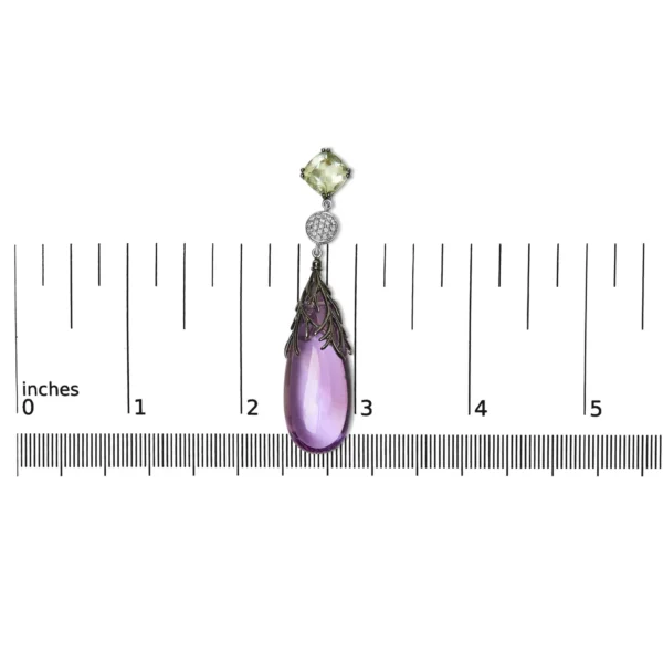 14K White Gold 1/4 Cttw Diamond and 30mm Cabochon-Cut Purple Amethyst and Green Quartz Drop Earrings with Black Oxidized Accents (F-G Color, VS1-VS2 Clarity) - Image 5