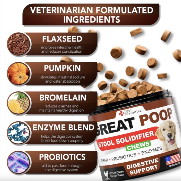 Great Poop Probiotics for Dogs   Dog Stool Softener   Fiber for Dogs Supplement   6 Probiotics and Digestive Enzymes   Healthy Gut   Firm Stool & Diarrhea Relief 120 Chews - Image 3